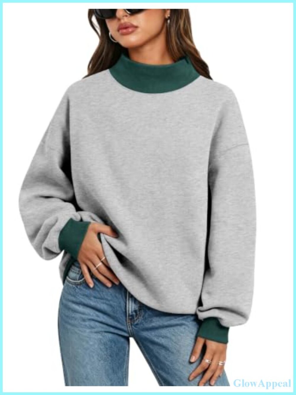 Oversized Color Block Turtleneck Fleece Sweatshirt Pullover